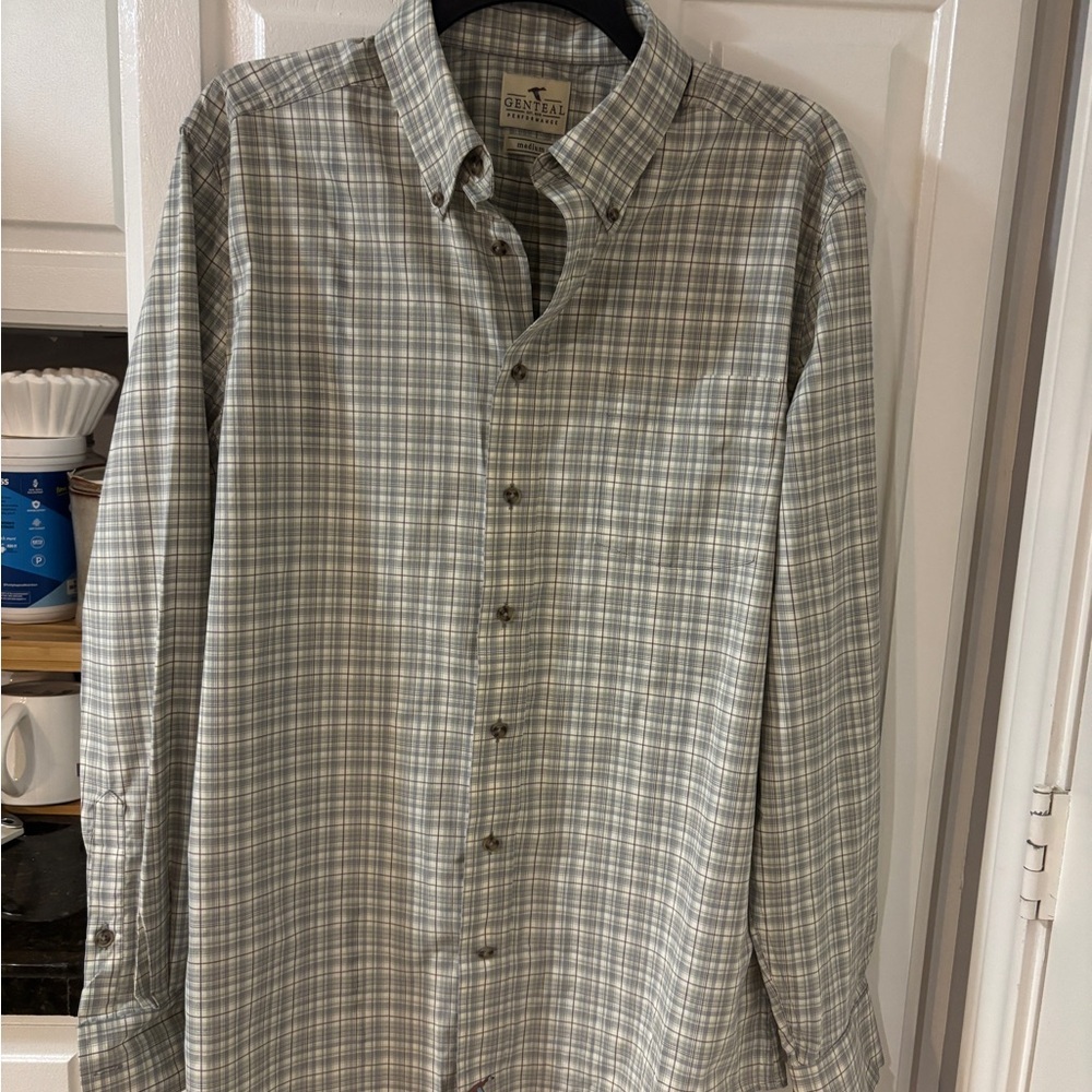 Genteal Men's Casual Gray Plaid Shirt